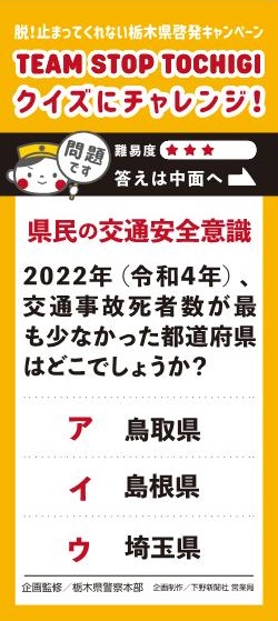 県民の交通安全意識2022年（令和4年）、交通事故死者数が最も少なかった都道府県はどこでしょうか？
